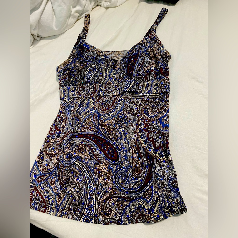 Early 90s Y2K bedazzled brown and blue tank top